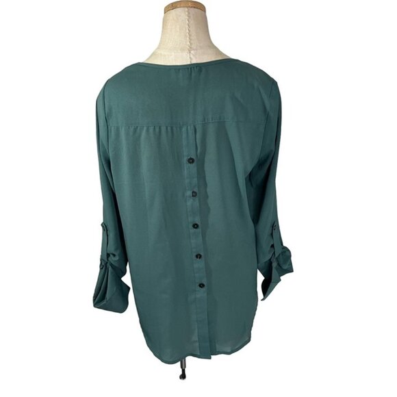 Mine blouse women's M green lightweight flowy long adjustable sleeves - Picture 7 of 9